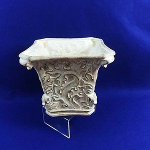 Planter Indoor Outdoor Decorative Raised Leaf Motif Vintage Home Decor 7" Square